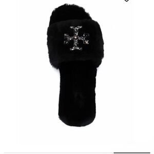 Tory Burch logo-patch fur sliders